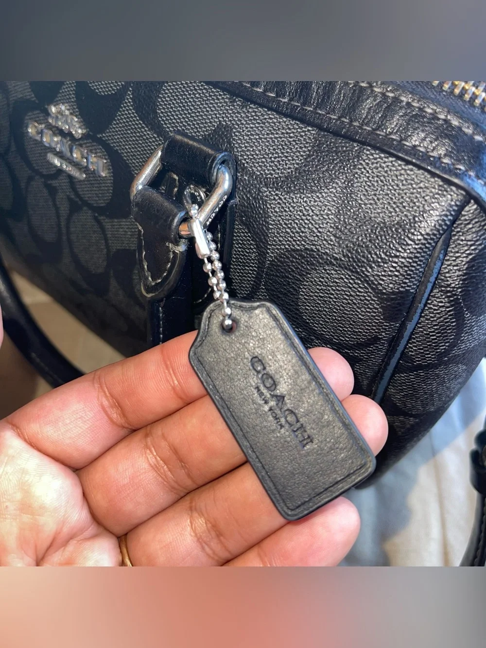 Coach Outlet Rowan Satchel Bag Black/Gray Signature Canvas